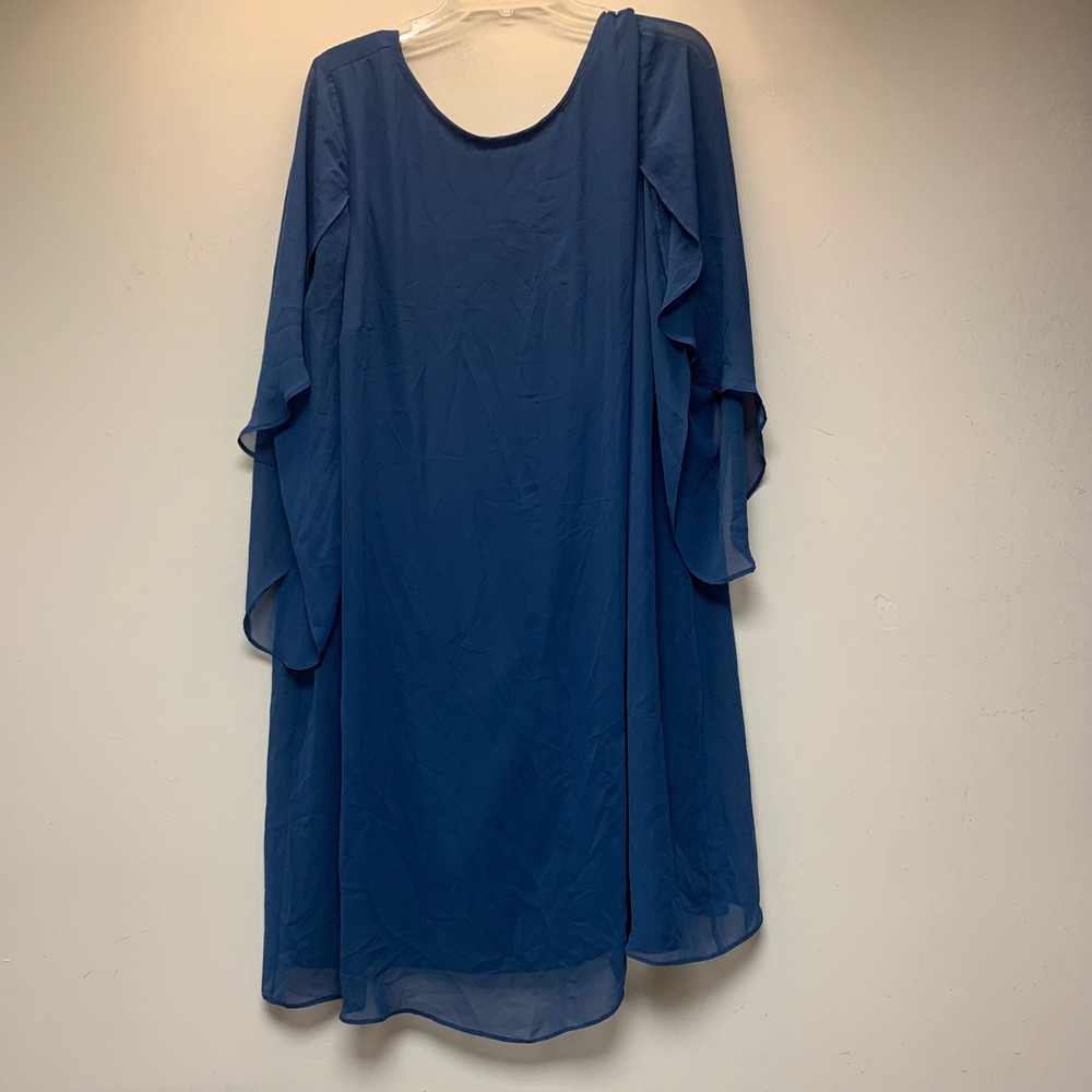 MSK Shift Dress Women 18W Blue Excellent Tiered Flutter Sleeve Chiffon 15598